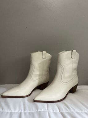 J. Crew White Leather Ankle Cowgirl Boots Size 12
